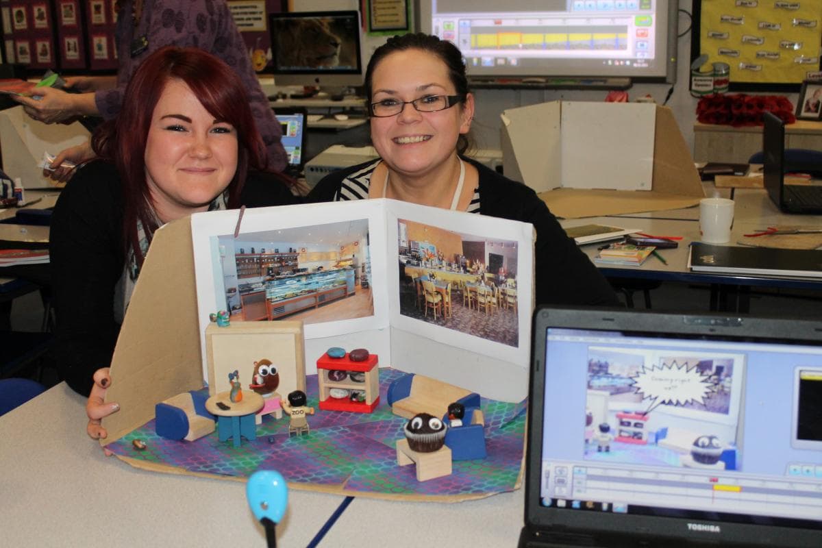 Teachers presenting a stop-motion animation project during an Animate2Educate workshop