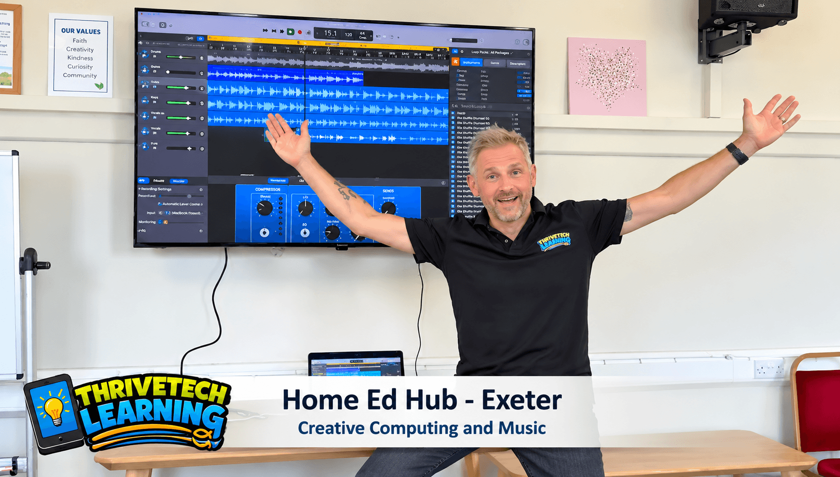Home-Ed Hub pupils and tutor wearing headphones for a music session
